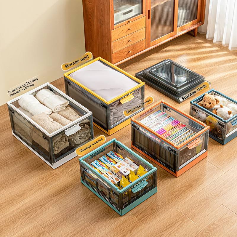 Foldable Storage Box - Transparent PP Collapsible Organizer Bin (39 x 29 x 24 cm, 40-50 L)
