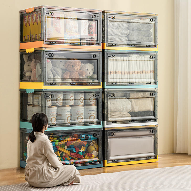 Foldable Storage Box - Transparent PP Collapsible Organizer Bin (39 x 29 x 24 cm, 40-50 L)