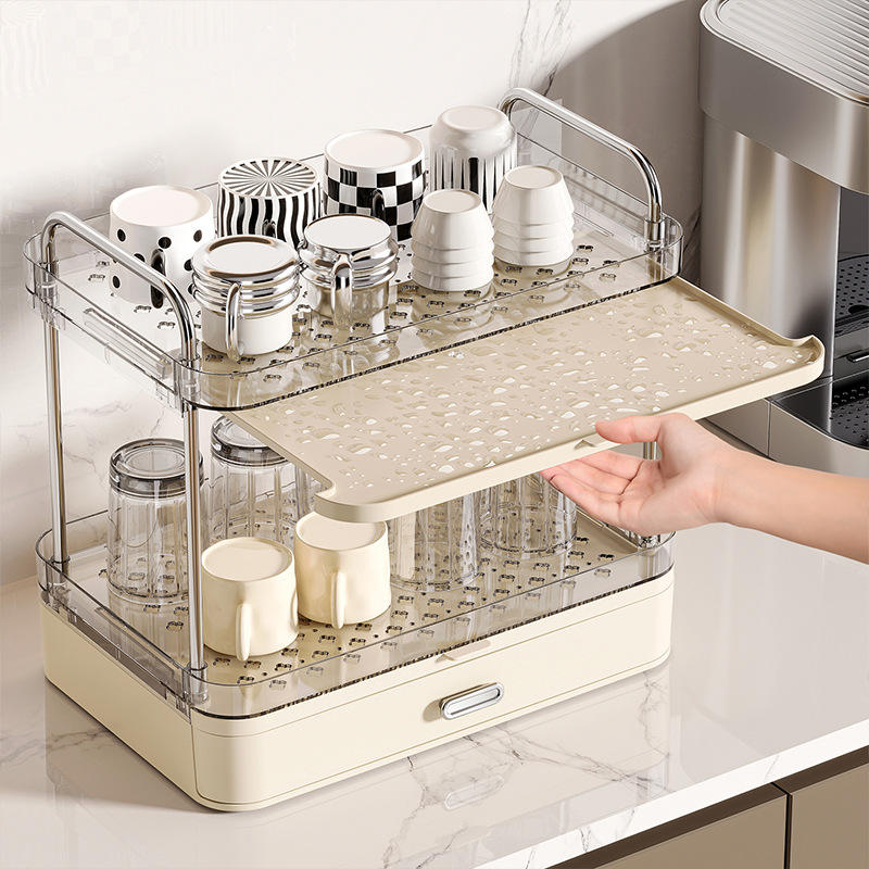 2-Tier Cup Holder Rack with Drainage - Transparent Freestanding Mug & Cup Organizer