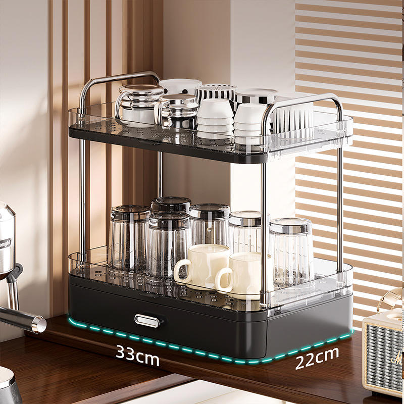 2-Tier Cup Holder Rack with Drainage - Transparent Freestanding Mug & Cup Organizer