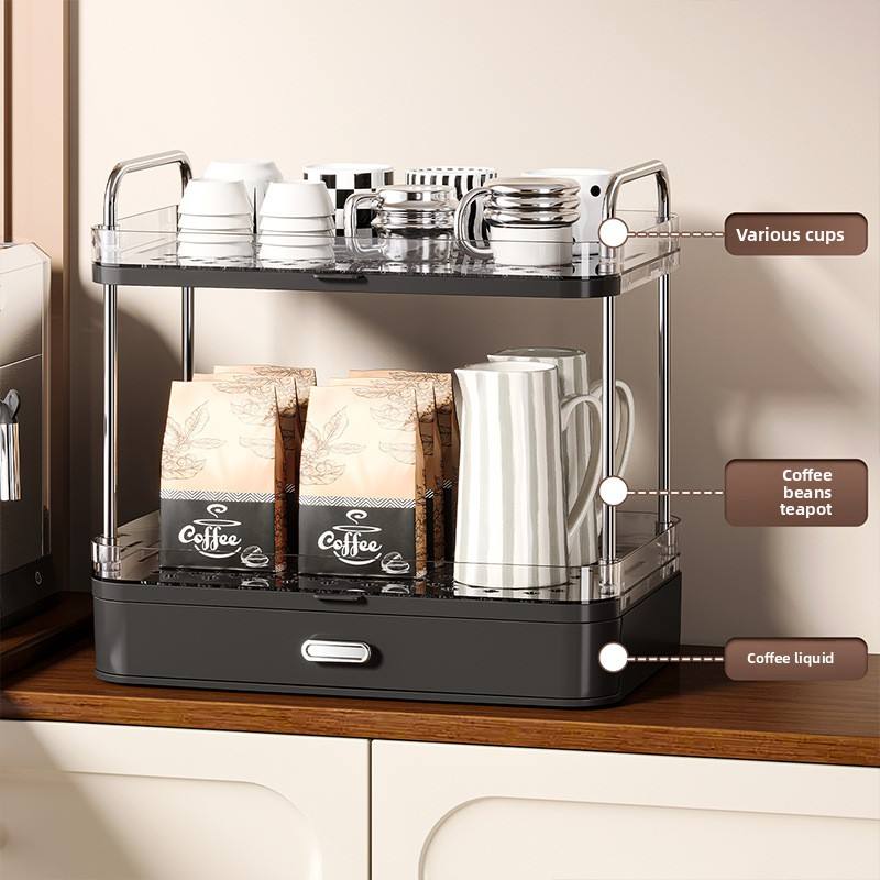 2-Tier Cup Holder Rack with Drainage - Transparent Freestanding Mug & Cup Organizer