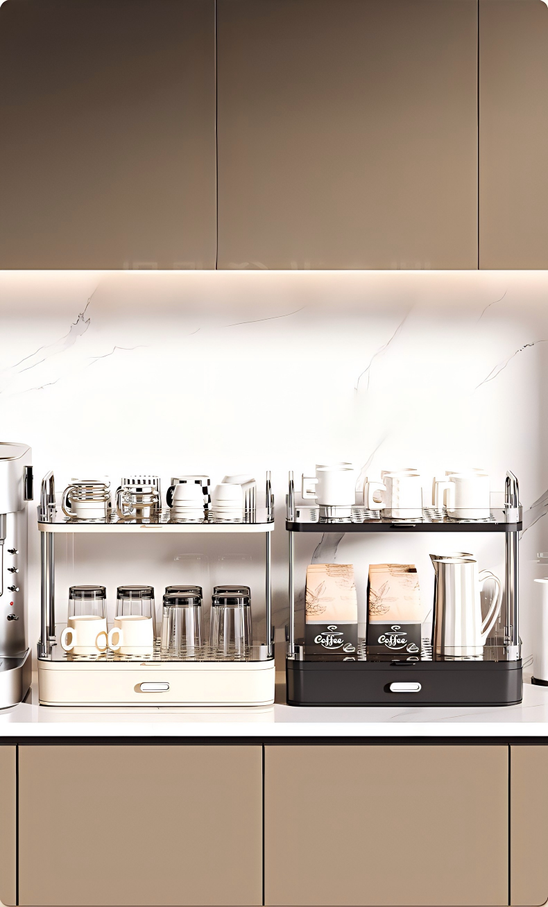 2-Tier Cup Holder Rack with Drainage - Transparent Freestanding Mug & Cup Organizer