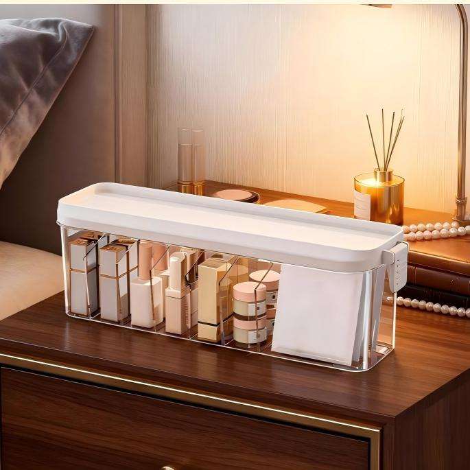 Compartmentalized Cable Organizer Box - Rectangular PET Cable Management Box with Lid (33.5 x 9 x 10.6 cm)