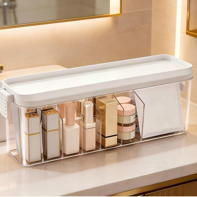 Compartmentalized Cable Organizer Box - Rectangular PET Cable Management Box with Lid (33.5 x 9 x 10.6 cm)
