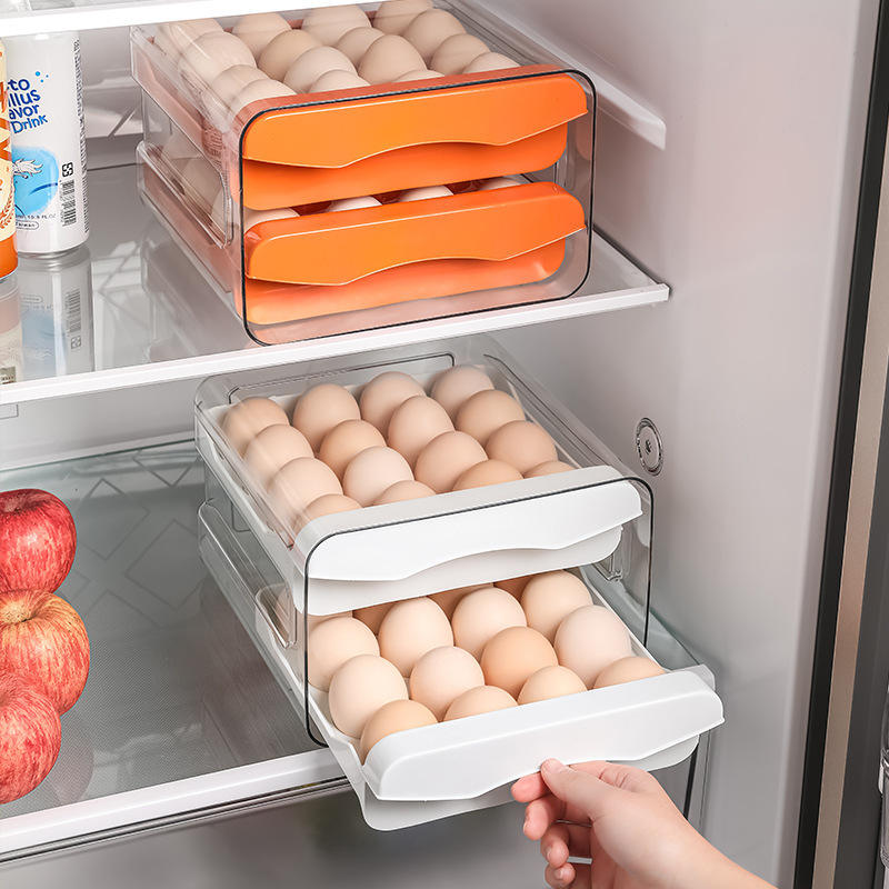 Egg Storage Box - Double-Layer Refrigerator Egg Holder Drawer (21.5 x 22.5 x 14 cm)