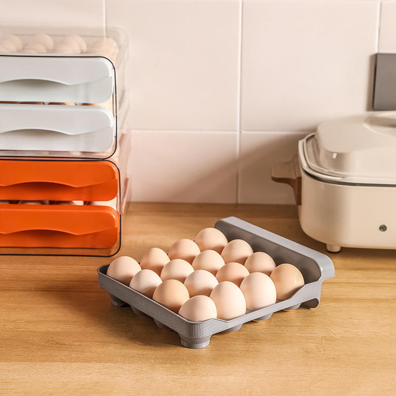 Egg Storage Box - Double-Layer Refrigerator Egg Holder Drawer (21.5 x 22.5 x 14 cm)