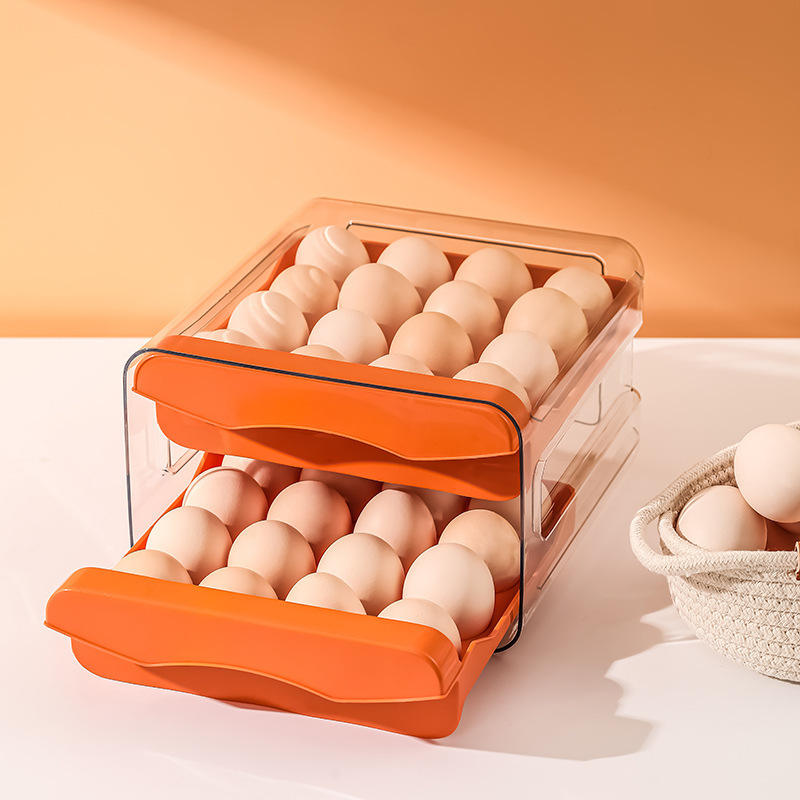 Egg Storage Box - Double-Layer Refrigerator Egg Holder Drawer (21.5 x 22.5 x 14 cm)
