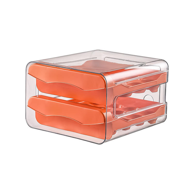Egg Storage Box - Double-Layer Refrigerator Egg Holder Drawer (21.5 x 22.5 x 14 cm)