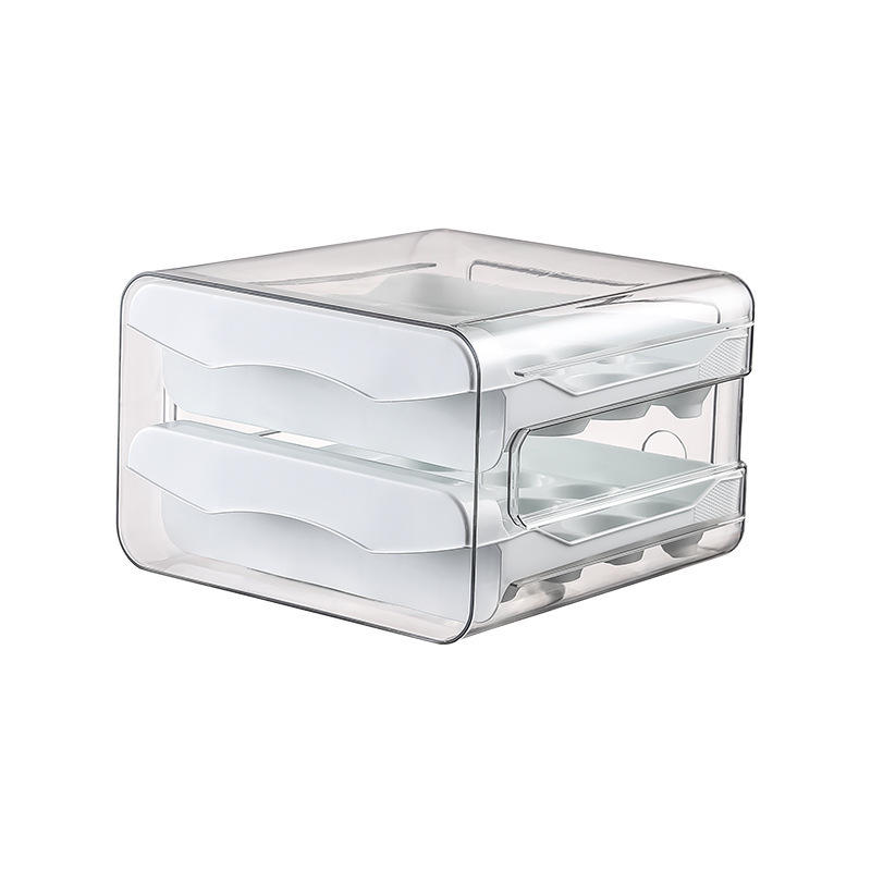Egg Storage Box - Double-Layer Refrigerator Egg Holder Drawer (21.5 x 22.5 x 14 cm)