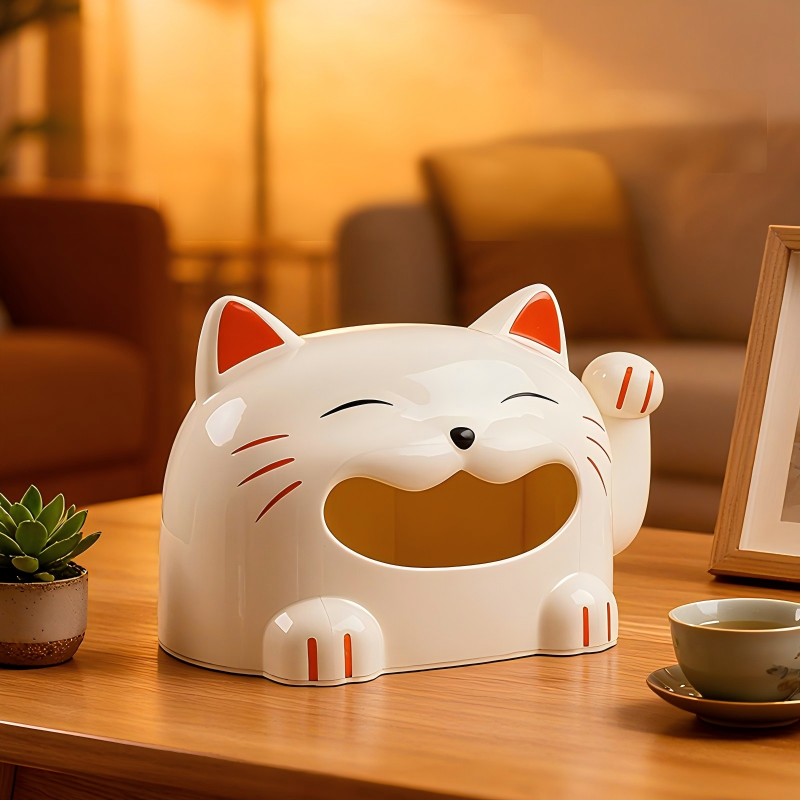 Cat-Shaped Tissue Box - Durable PP Tissue Holder for Home & Office (Yellow or White)