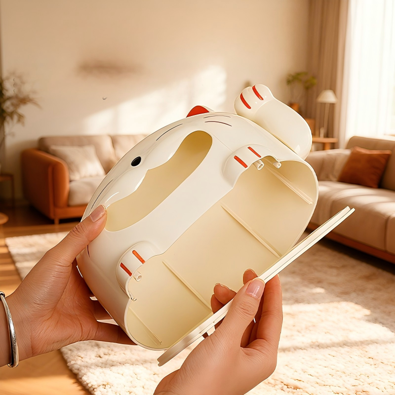 Cat-Shaped Tissue Box - Durable PP Tissue Holder for Home & Office (Yellow or White)