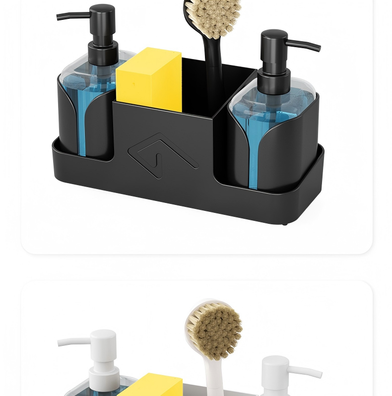 Double-Head Kitchen Soap Dispenser - Dish Soap & Hand Soap Pump with Sponge Brush Holder