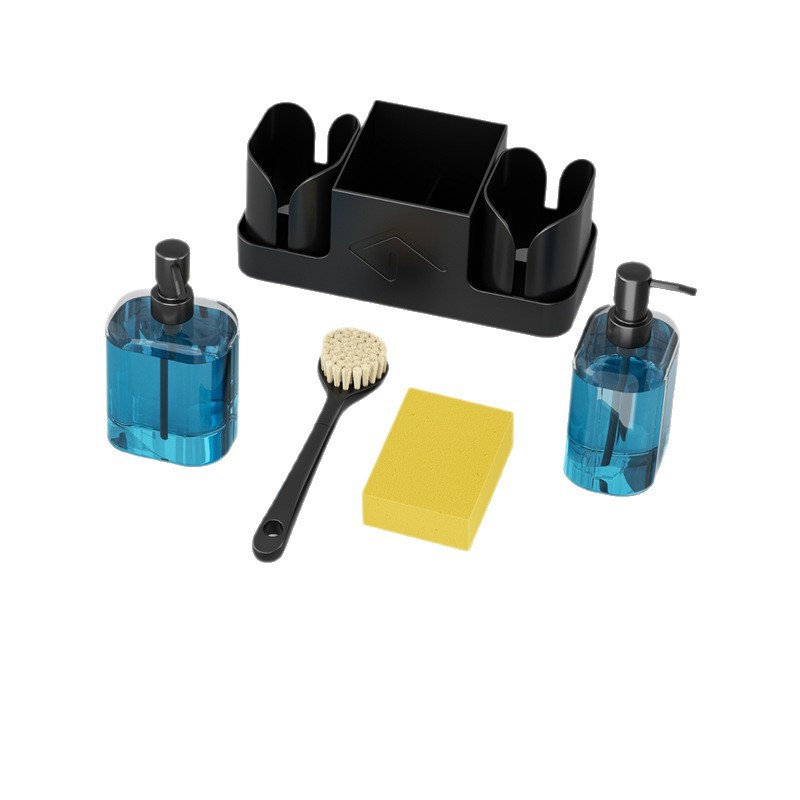 Double-Head Kitchen Soap Dispenser - Dish Soap & Hand Soap Pump with Sponge Brush Holder