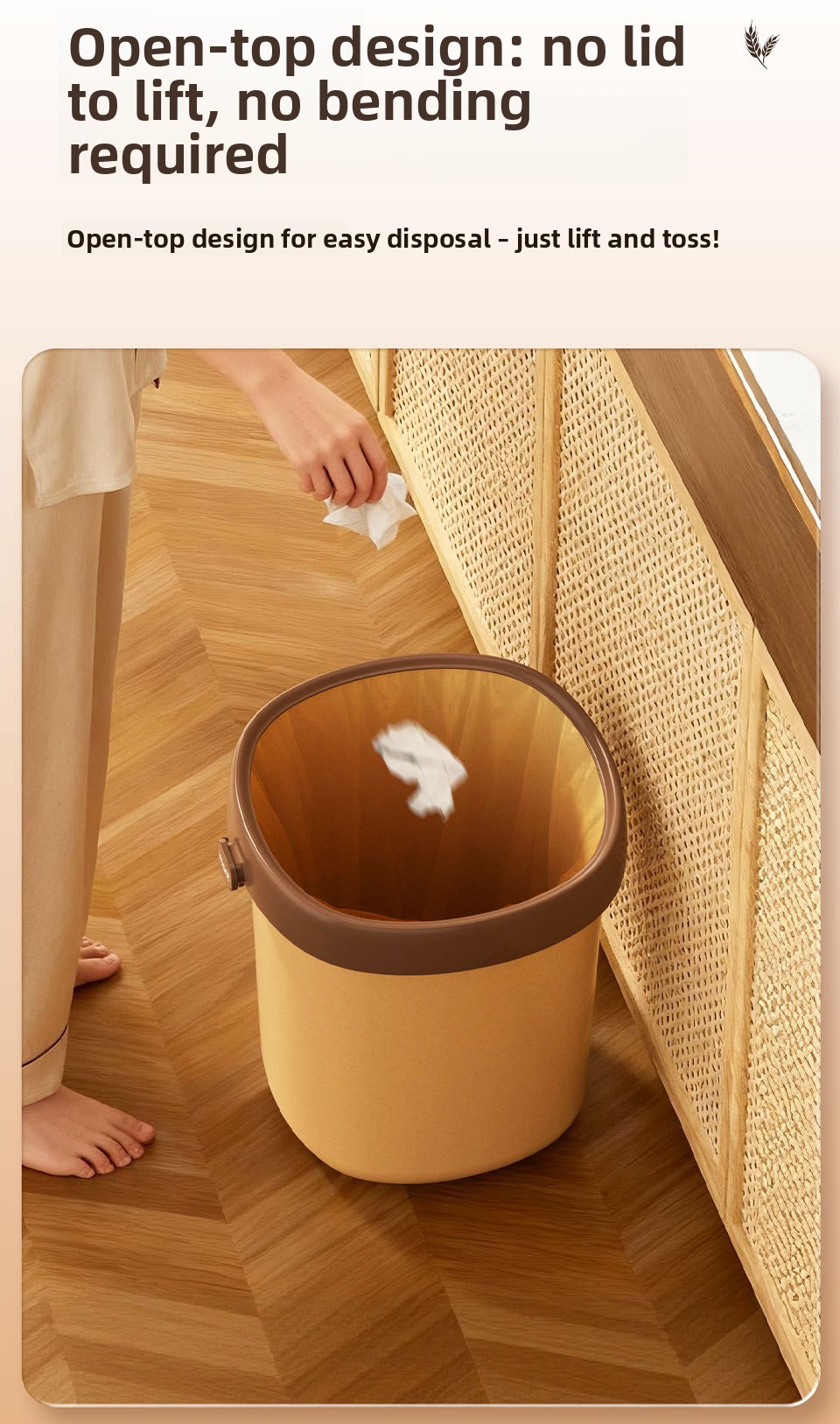 Open-Top Cylindrical Waste Bin - 10 L Plastic Household Trash Bucket for Bathroom, Kitchen & Bedroom