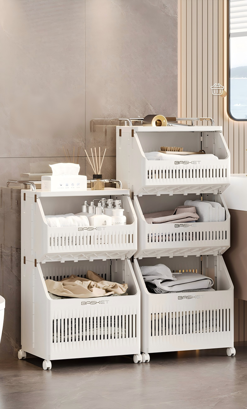 2-Tier Foldable Laundry Basket - Large Standing PP+ABS Hamper for Bathroom & Bedroom