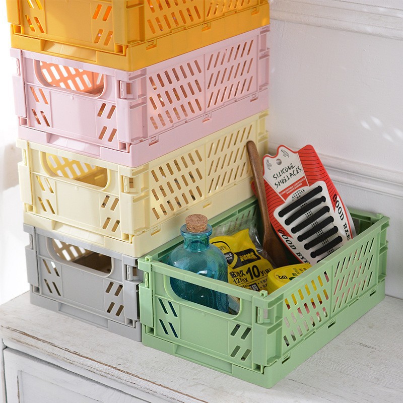 Large Foldable Storage Box - Japanese Multi-Purpose Translucent Organizer (24.8 x 16.5 x 9.7 cm)