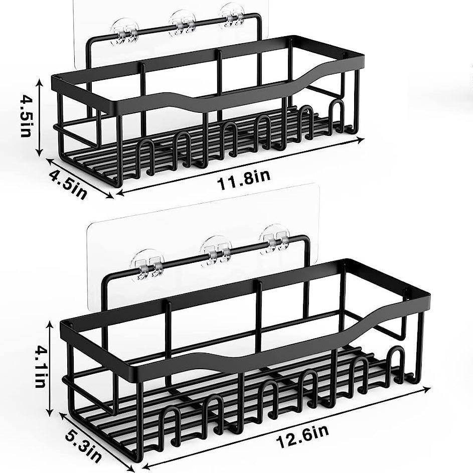 No-Drill Wall-Mounted Bathroom Shelf - Metal Toiletry Storage Rack (Black)