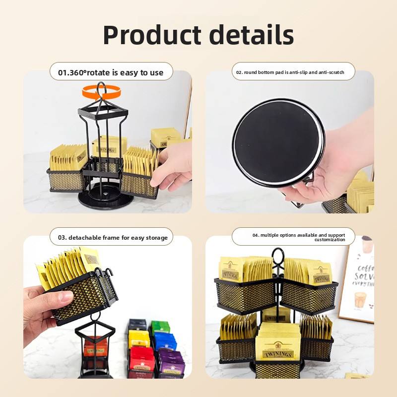 2-Tier Tea Bag Organizer Rack - Iron Standing Holder for Tea Bags & Beverages