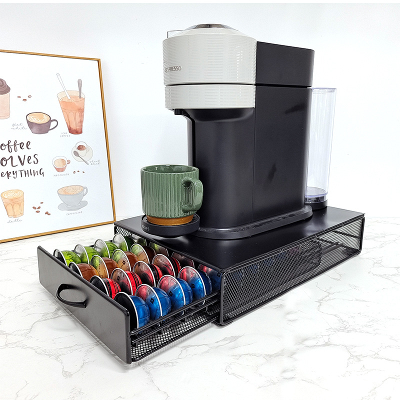 Iron Coffee Capsule Storage Box with Drawer - 40-Capsule Organizer for Home & Commercial Use