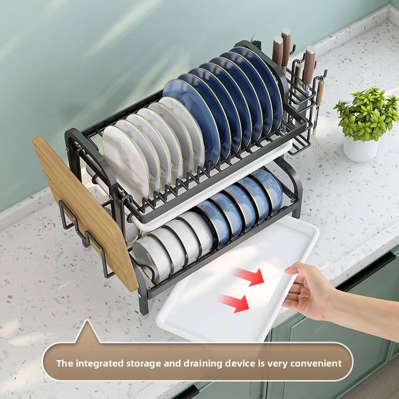 Detachable Carbon Steel Dish Drying Rack - Modern Minimalist Standing Kitchen Organizer