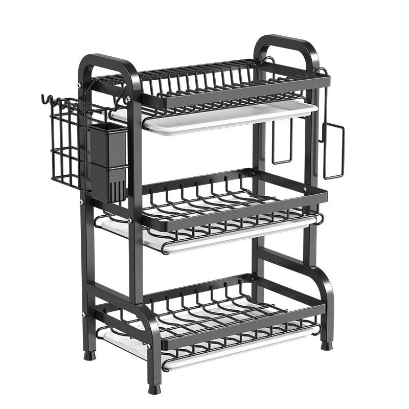 Detachable Carbon Steel Dish Drying Rack - Modern Minimalist Standing Kitchen Organizer