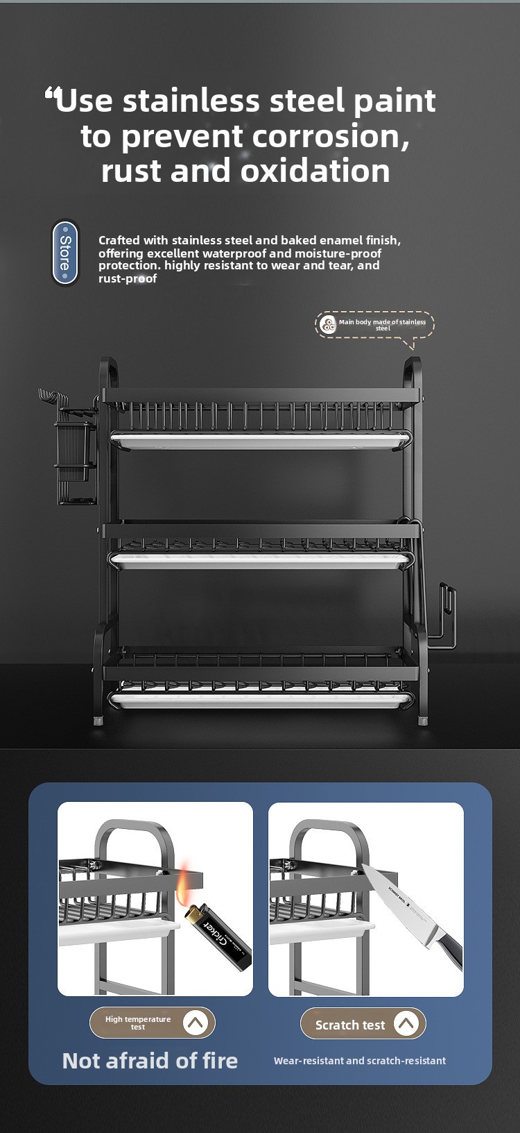 Detachable Carbon Steel Dish Drying Rack - Modern Minimalist Standing Kitchen Organizer