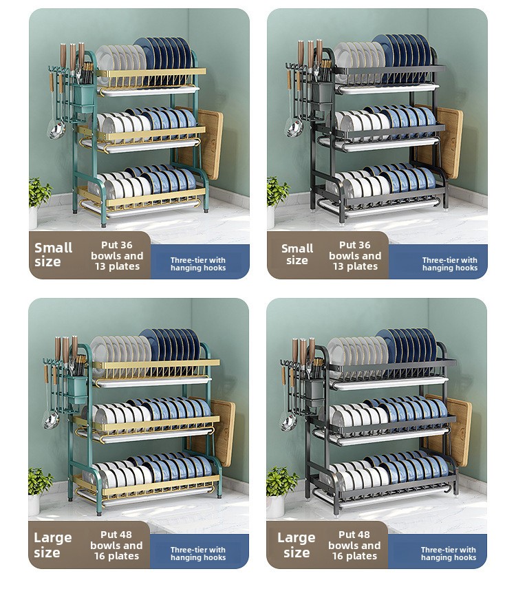Detachable Carbon Steel Dish Drying Rack - Modern Minimalist Standing Kitchen Organizer