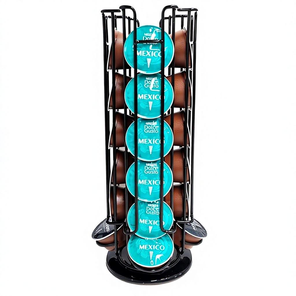 Rotating Iron Coffee Capsule Holder - 24-Capsule Carousel Rack for Dolce Gusto