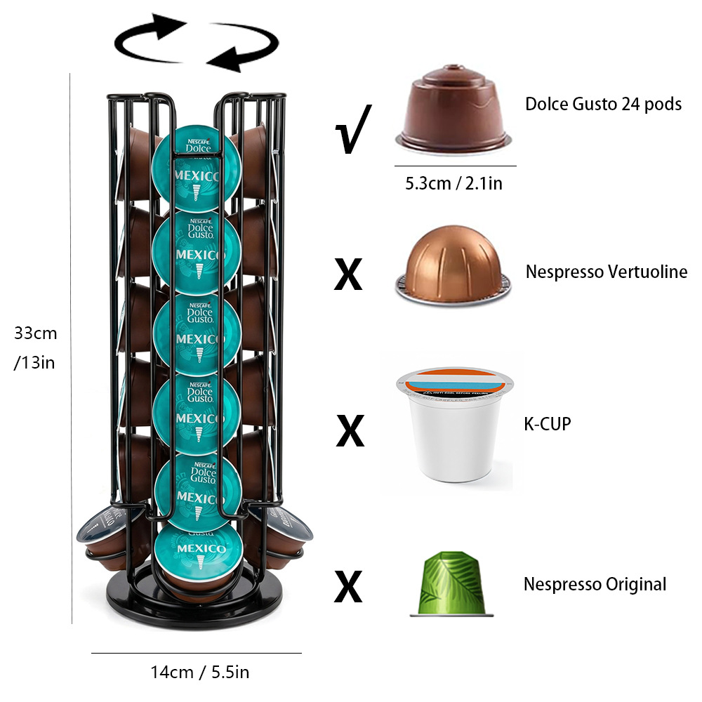 Rotating Iron Coffee Capsule Holder - 24-Capsule Carousel Rack for Dolce Gusto