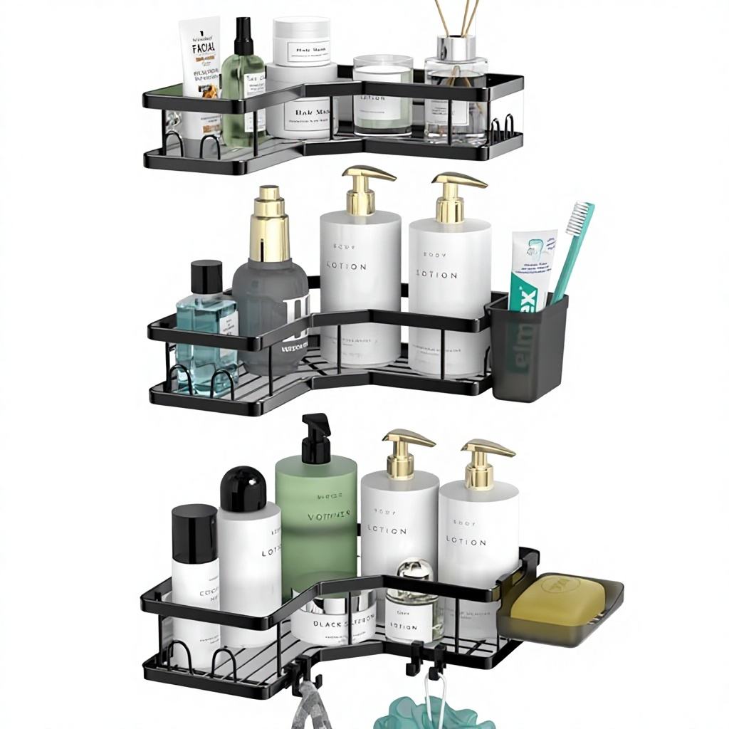 No-Drill Wall-Mounted Bathroom Shelf - Carbon Steel Multi-Purpose Toiletry Rack