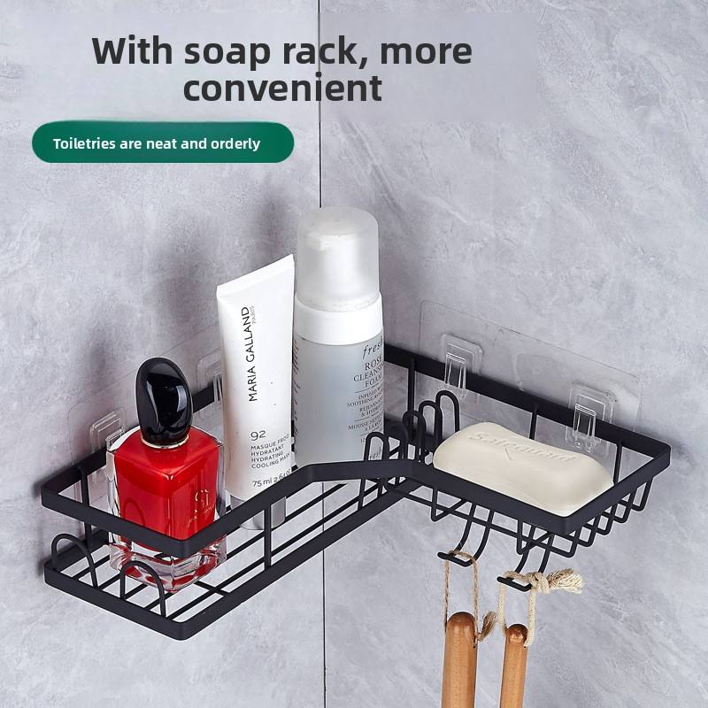 No-Drill Wall-Mounted Bathroom Shelf - Carbon Steel Multi-Purpose Toiletry Rack