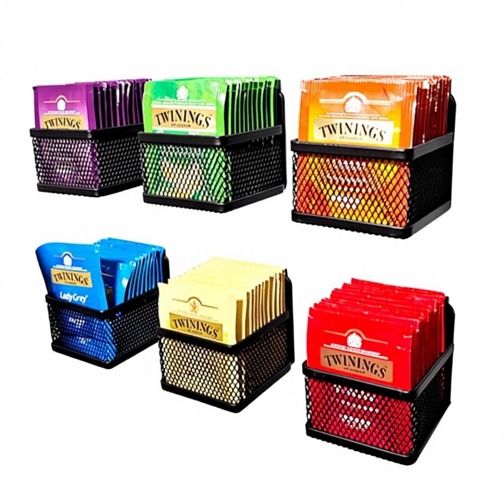 Magnetic Iron Tea Bag Holder Basket - 7.3 x 7.3 x 4.5 cm Large-Capacity Organizer