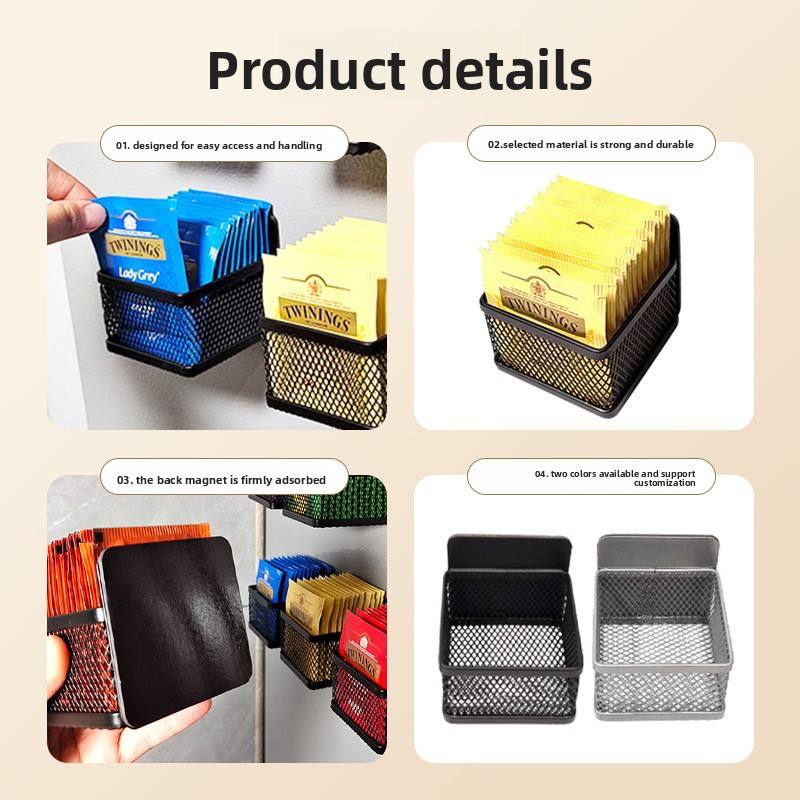 Magnetic Iron Tea Bag Holder Basket - 7.3 x 7.3 x 4.5 cm Large-Capacity Organizer