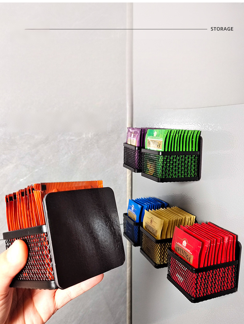 Magnetic Iron Tea Bag Holder Basket - 7.3 x 7.3 x 4.5 cm Large-Capacity Organizer