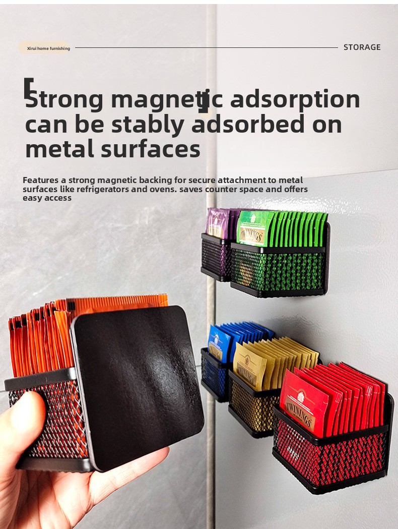 Magnetic Iron Tea Bag Holder Basket - 7.3 x 7.3 x 4.5 cm Large-Capacity Organizer