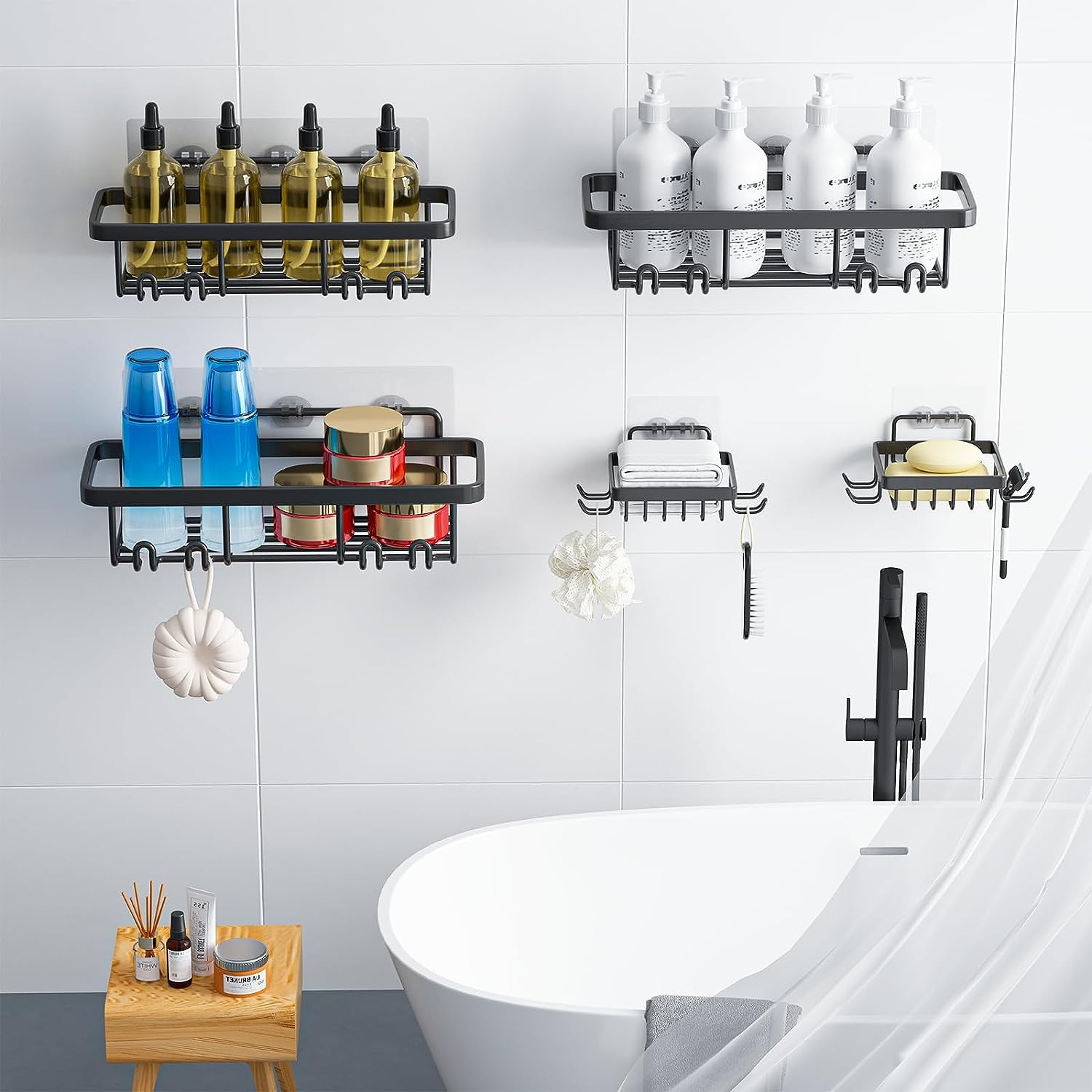No-Drill Wall-Mounted Bathroom Rack - Rectangular Metal Shelf with Guardrail