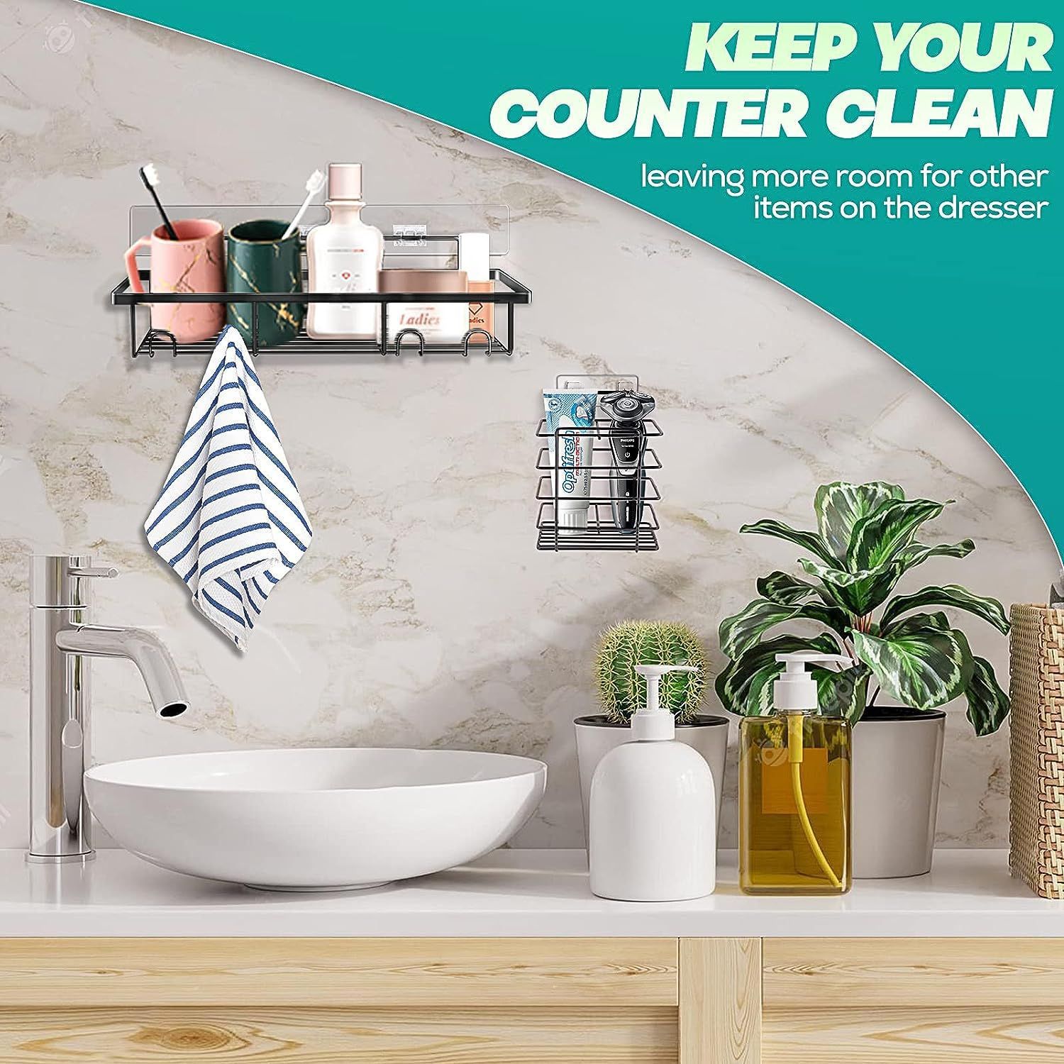 No-Drill Wall-Mounted Bathroom Rack - Rectangular Metal Shelf with Guardrail