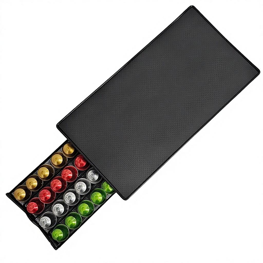 Iron Coffee Capsule Storage Box with Drawer - Standing Rack for 40 Nespresso Capsules