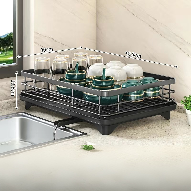 Foldable Carbon Steel Dish Rack - Modern Standing Kitchen Plate & Bowl Organizer