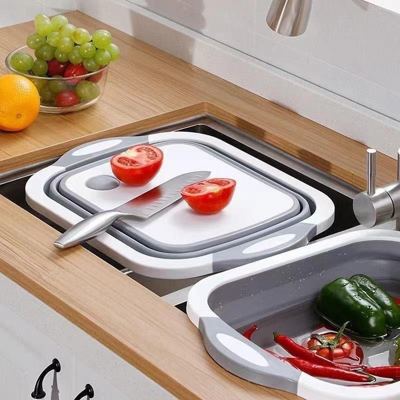 3-in-1 Foldable Cutting Board - Portable Kitchen Sink & Drain Basket (Large, Dishwasher-Safe)