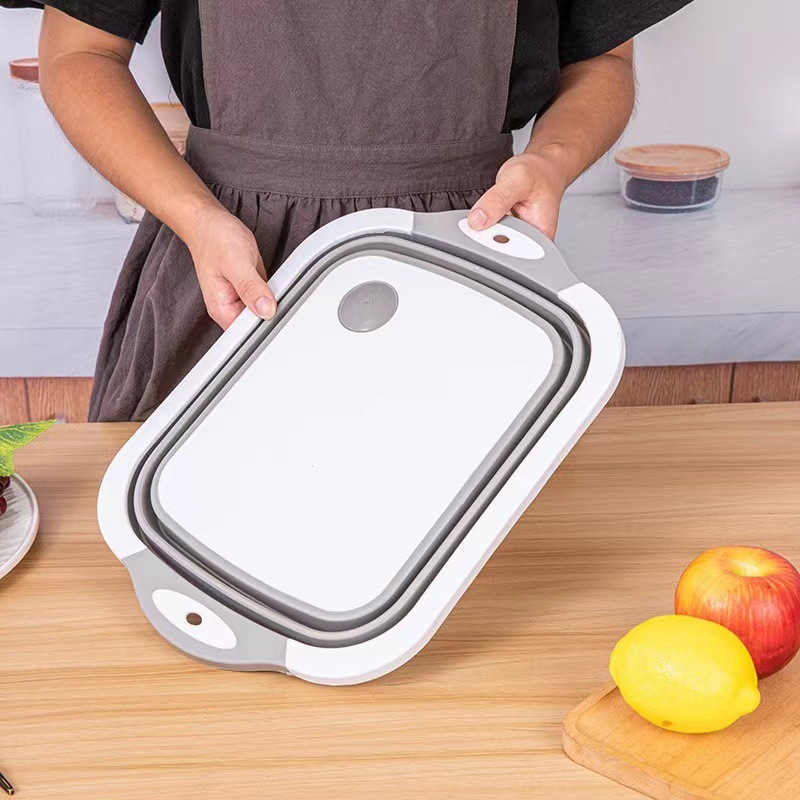 3-in-1 Foldable Cutting Board - Portable Kitchen Sink & Drain Basket (Large, Dishwasher-Safe)