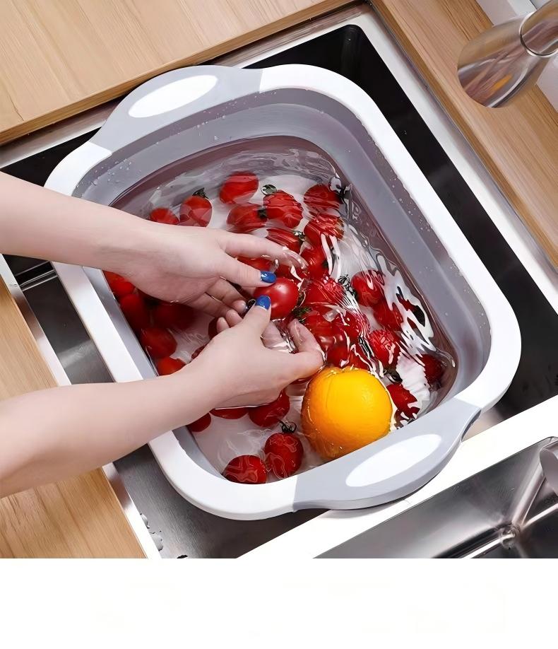 3-in-1 Foldable Cutting Board - Portable Kitchen Sink & Drain Basket (Large, Dishwasher-Safe)