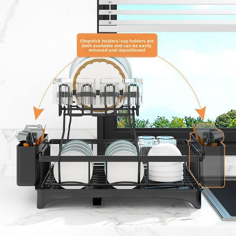 2-Tier Foldable Metal Kitchen Storage Rack - Modern Minimalist Tableware Organizer