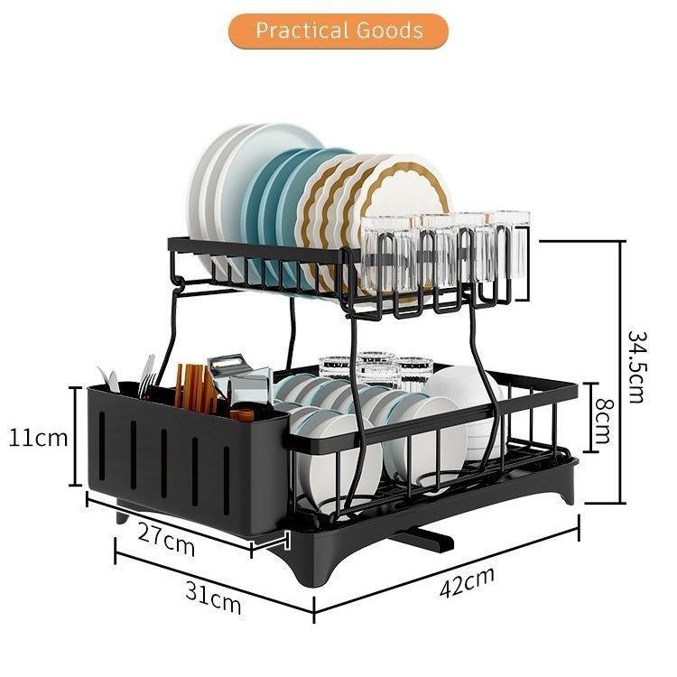 2-Tier Foldable Metal Kitchen Storage Rack - Modern Minimalist Tableware Organizer