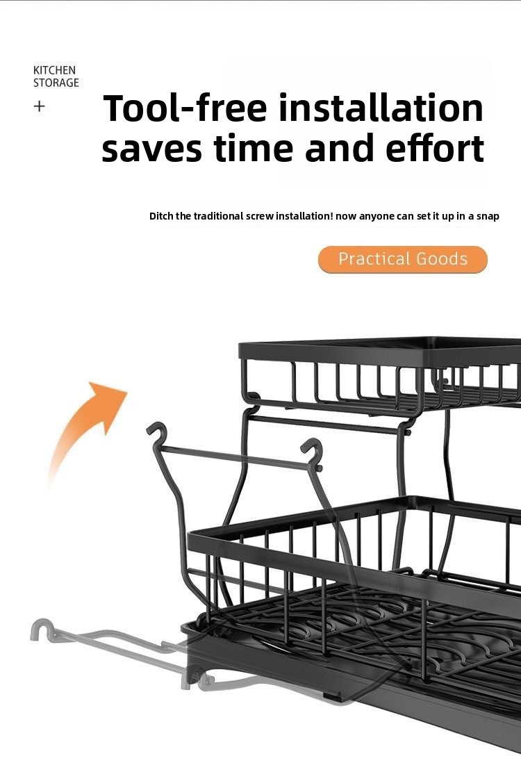 2-Tier Foldable Metal Kitchen Storage Rack - Modern Minimalist Tableware Organizer