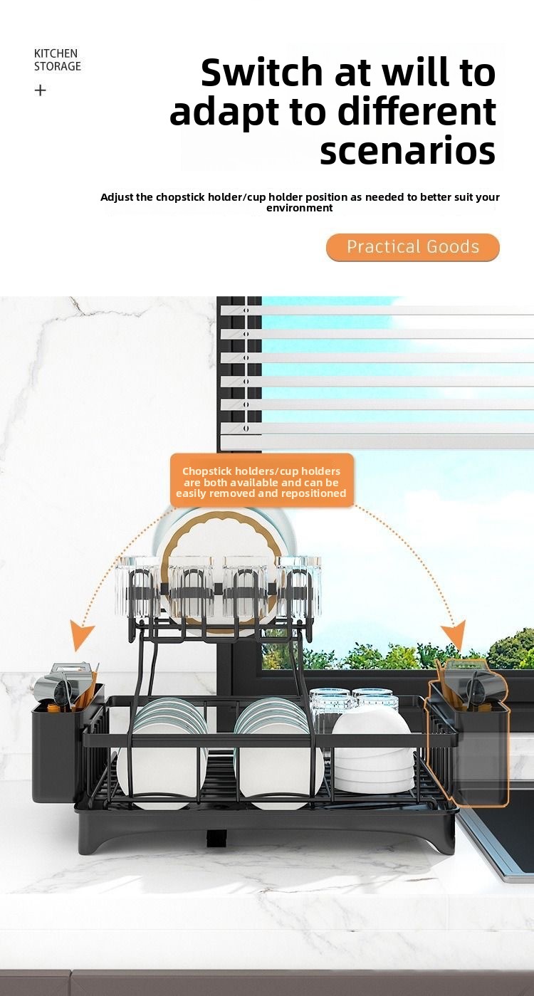 2-Tier Foldable Metal Kitchen Storage Rack - Modern Minimalist Tableware Organizer
