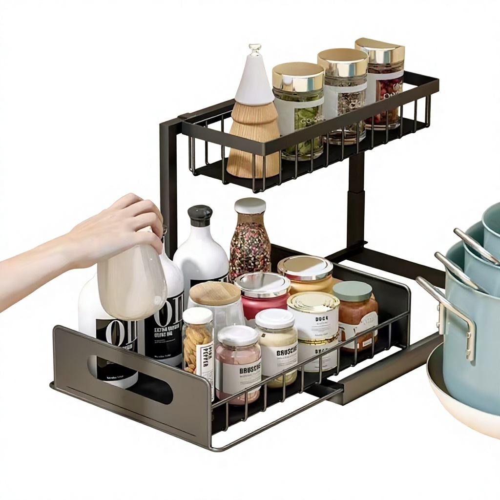 Foldable L-Shaped Kitchen Spice Rack - No-Drill Metal Seasoning Organizer