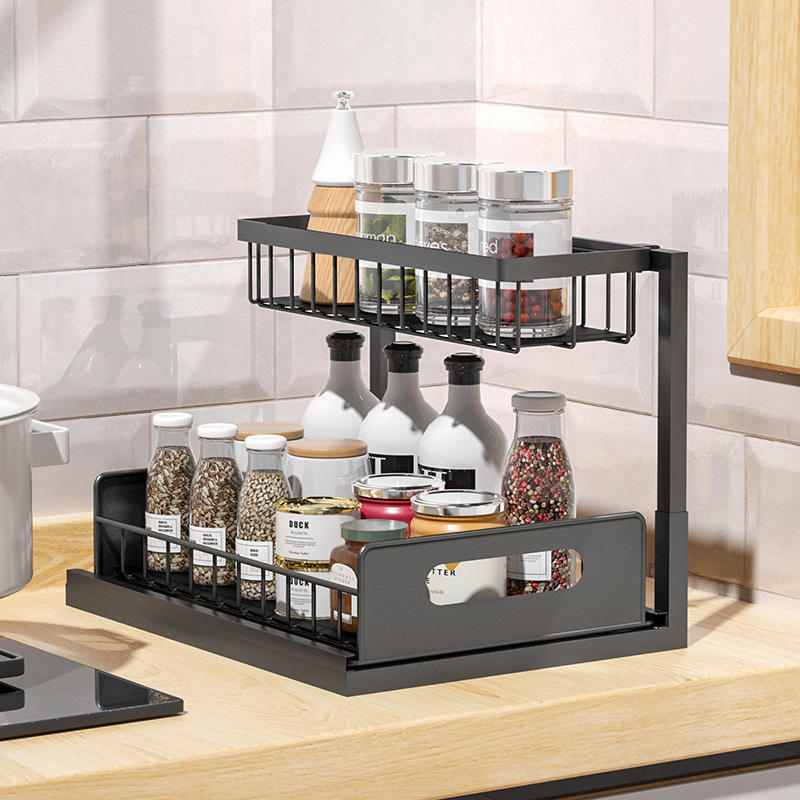 Foldable L-Shaped Kitchen Spice Rack - No-Drill Metal Seasoning Organizer
