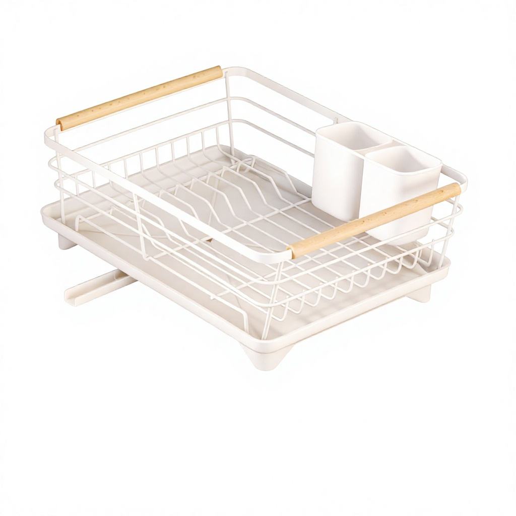 Movable 2-Tier Metal Kitchen Floor Drain Rack - Multi-Purpose Dish Organizer