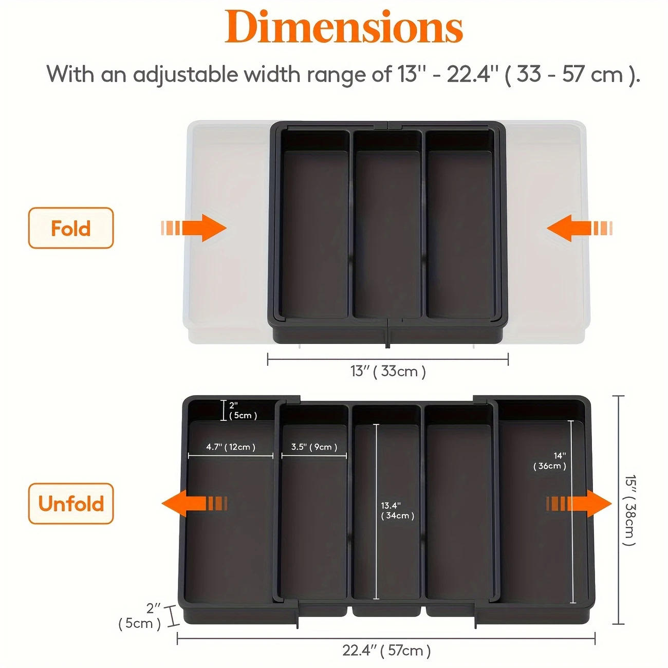 Foldable Kitchen Drawer Organizer - Plastic Utensil Storage Tray (39 x 36 x 6 cm)